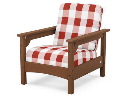 POLYWOOD® Club Chair in Teak / Buffalo Plaid Crimson