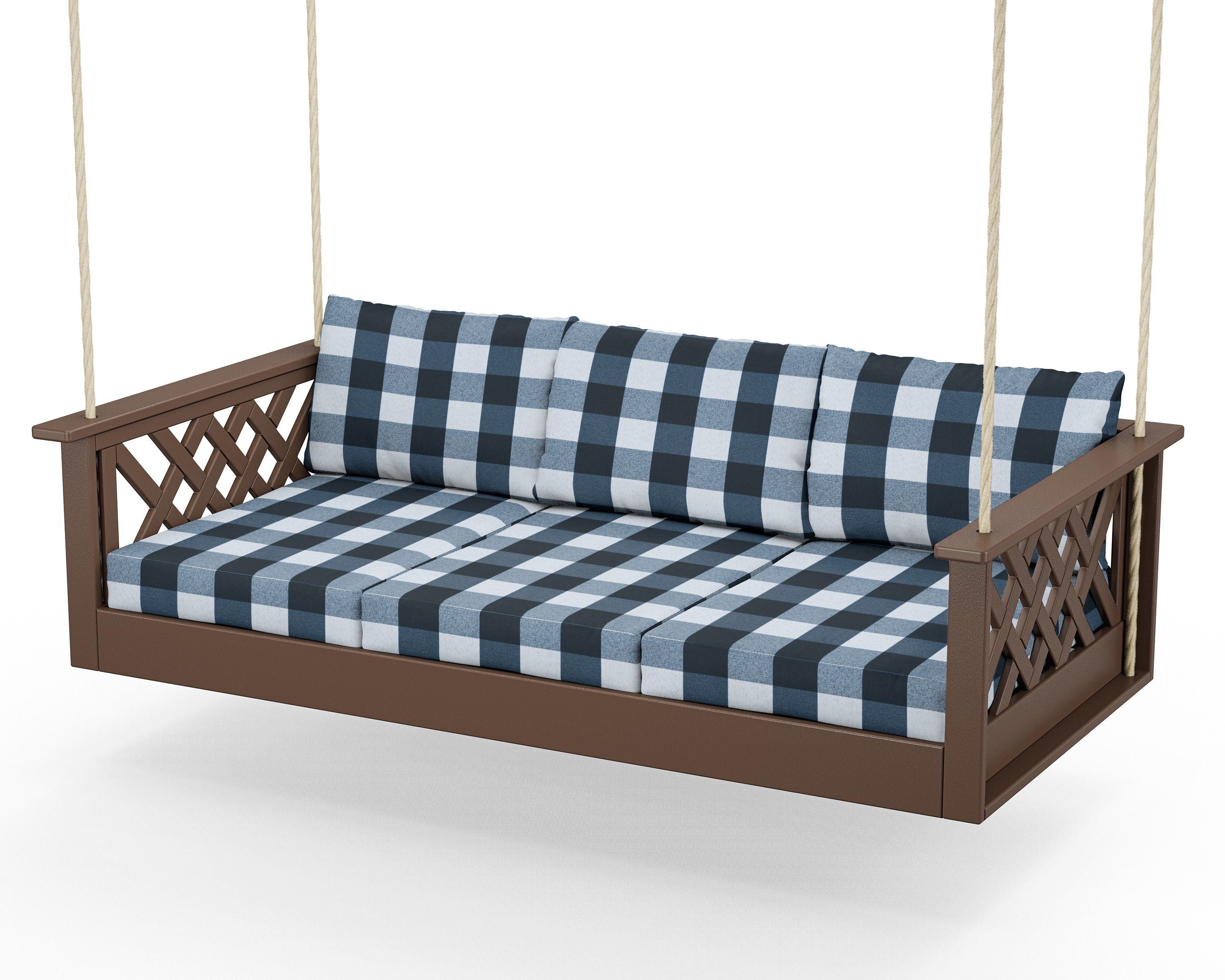Country Living Wovendale Daybed Swing in Mahogany / Buffalo Plaid Marine Indigo