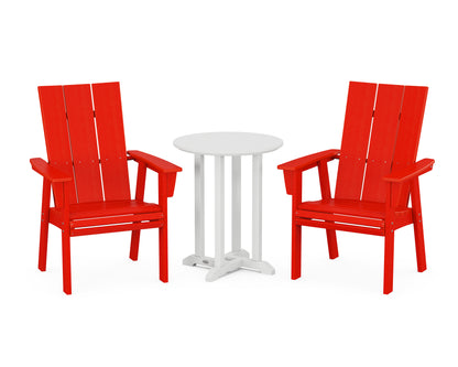 POLYWOOD® Modern Curveback Adirondack 3-Piece Round Bistro Dining Set in Sunset Red / White