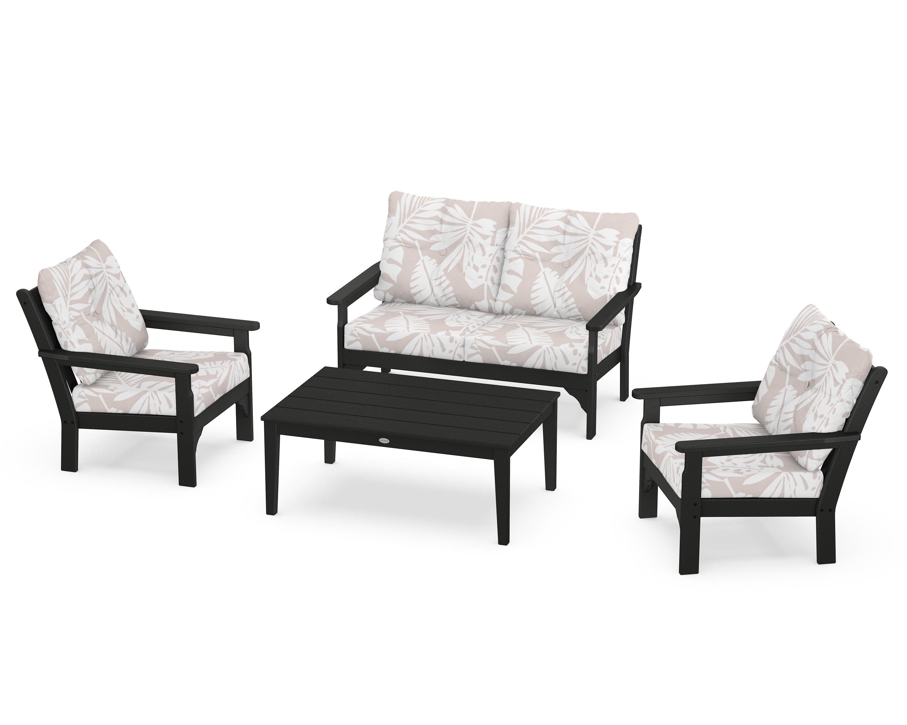 POLYWOOD® Vineyard 4-Piece Deep Seating Set in Black / Leaf Dune Burlap