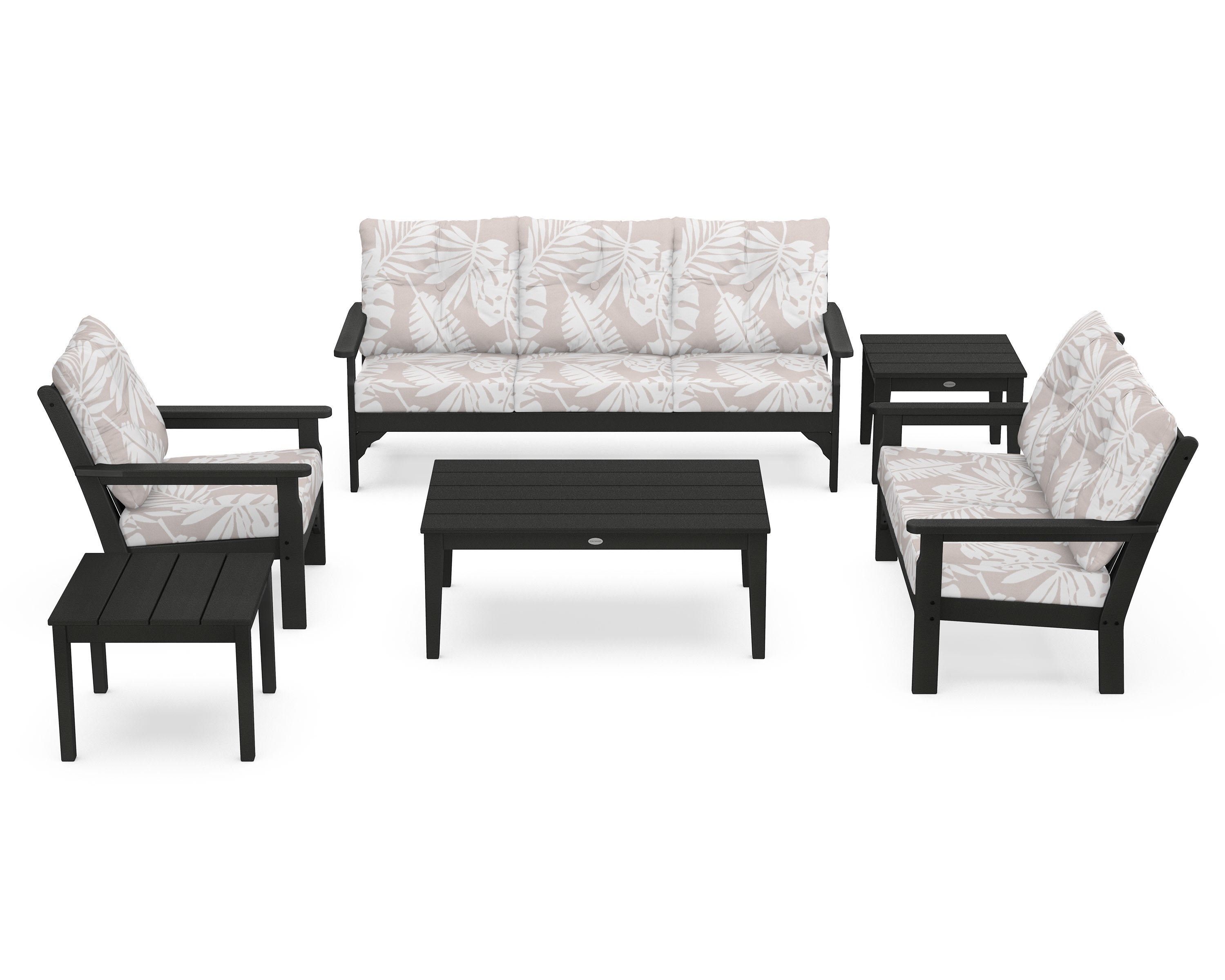 POLYWOOD® Vineyard 6-Piece Deep Seating Set in Black / Leaf Dune Burlap