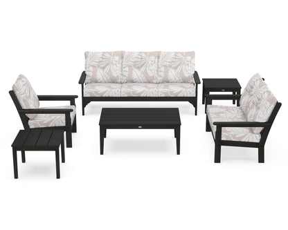 POLYWOOD® Vineyard 6-Piece Deep Seating Set in Black / Leaf Dune Burlap