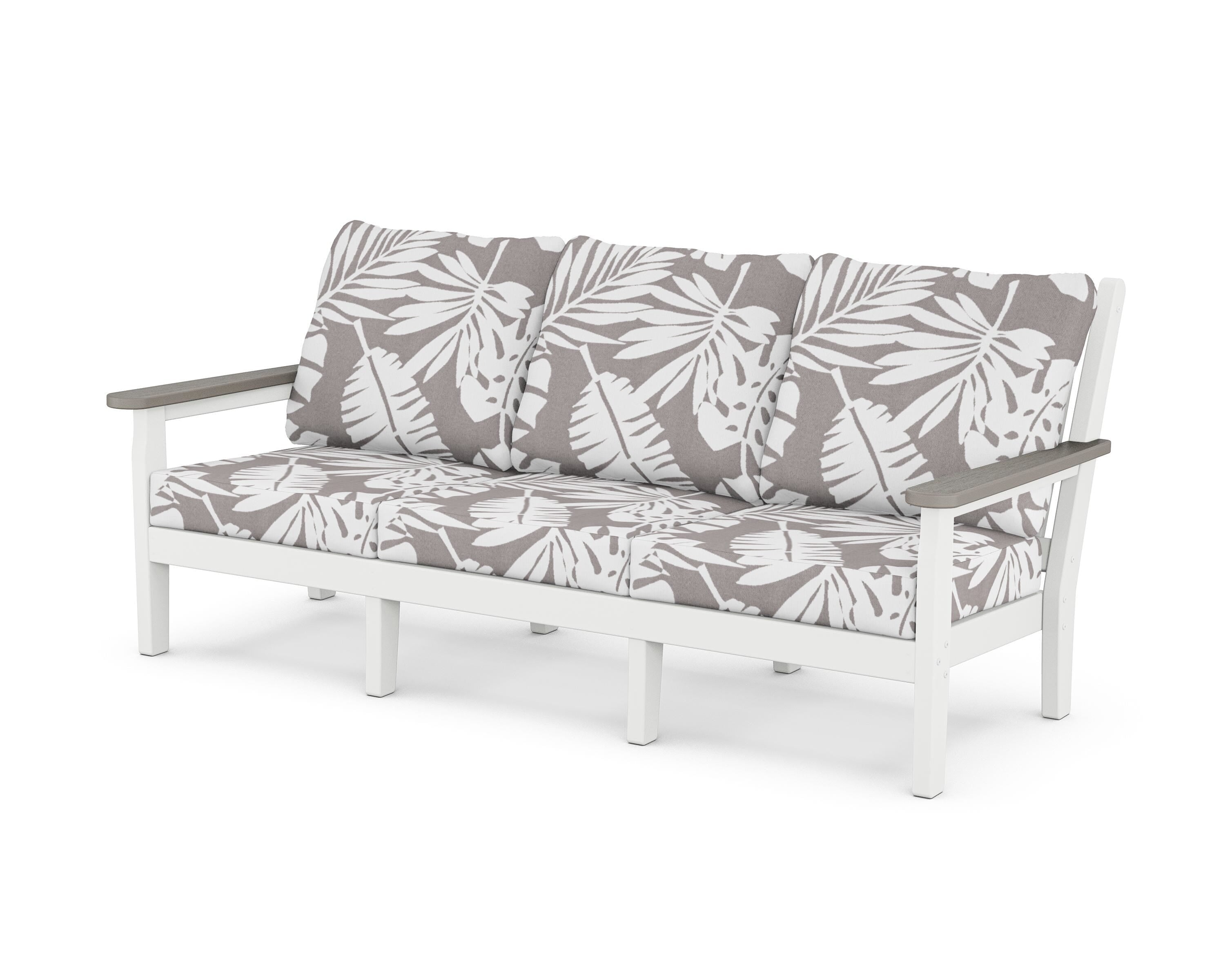 POLYWOOD® Chippendale Deep Seating Sofa in White / Driftwood / Leaf Grey Mist
