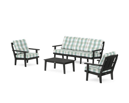 POLYWOOD® Mission 4-Piece Deep Seating Set with Sofa in Black / Buffalo Plaid Glacier Spa