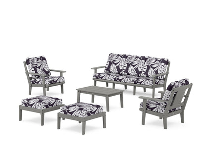POLYWOOD® Prairie 6-Piece Lounge Sofa Set in Slate Grey / Leaf Navy