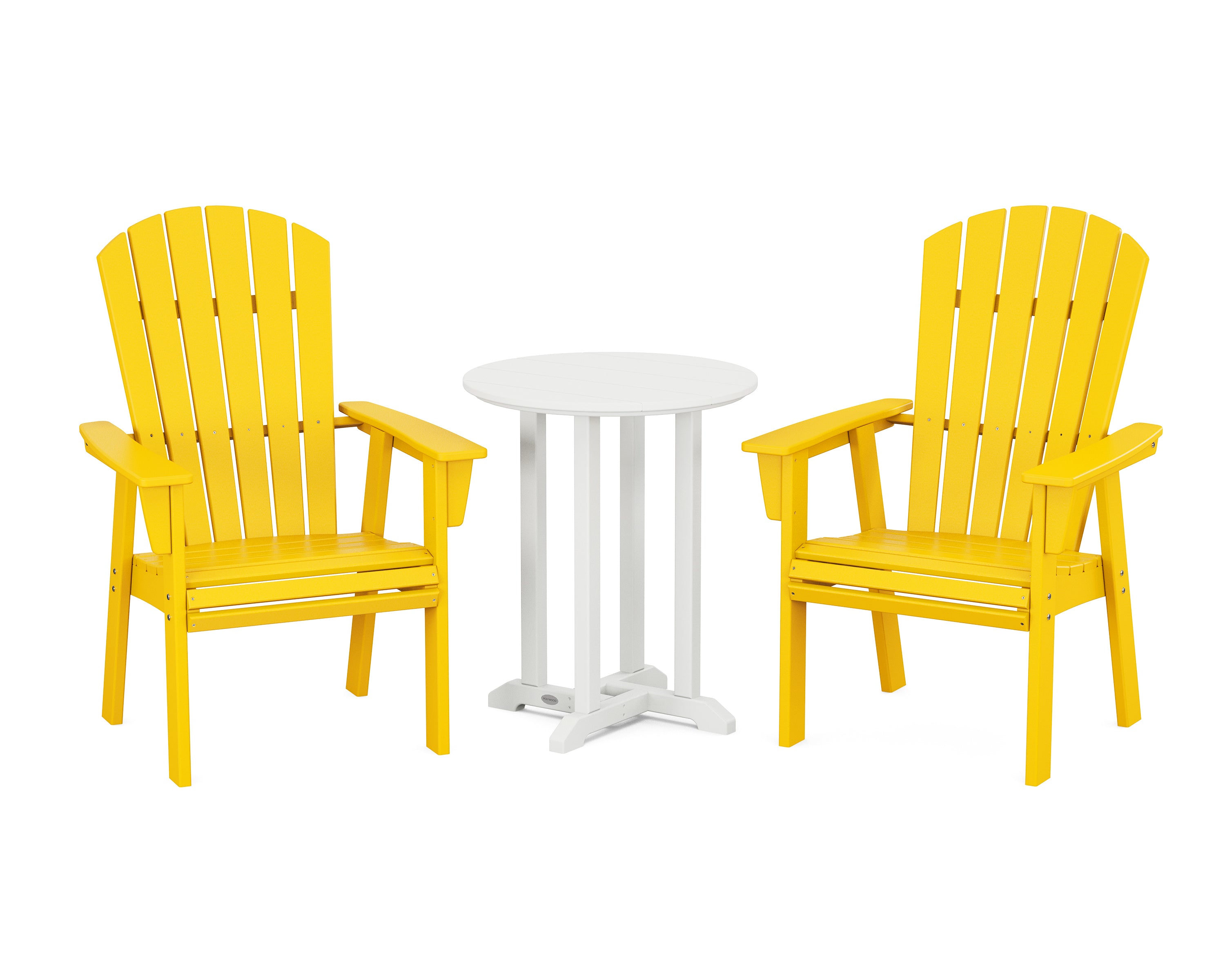 POLYWOOD® Nautical Adirondack 3-Piece Round Bistro Dining Set in Lemon / White