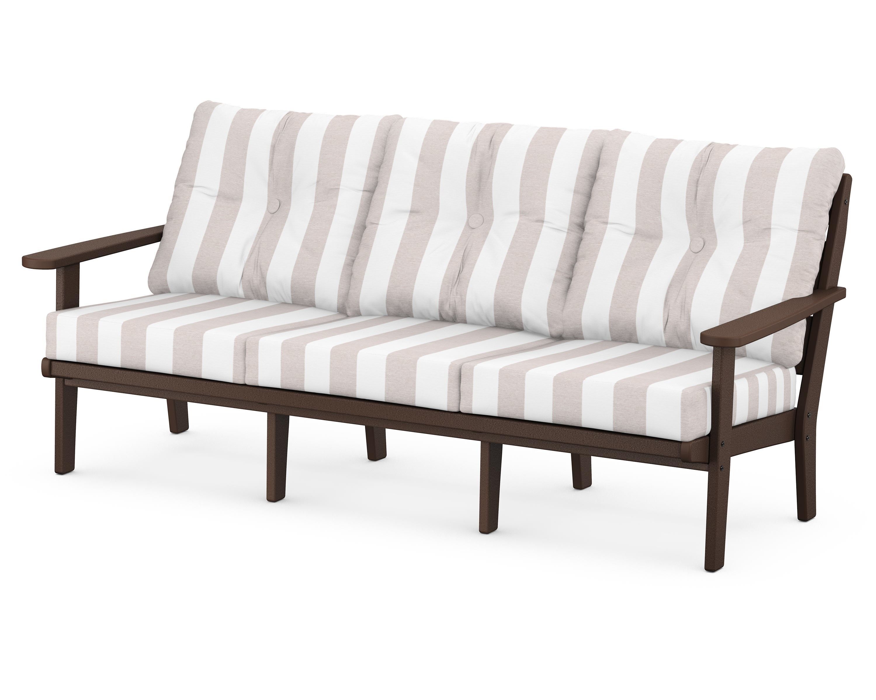 POLYWOOD® Lakeside Deep Seating Sofa in Mahogany / Cabana Stripe Dune Burlap
