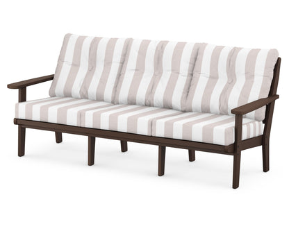 POLYWOOD® Lakeside Deep Seating Sofa in Mahogany / Cabana Stripe Dune Burlap