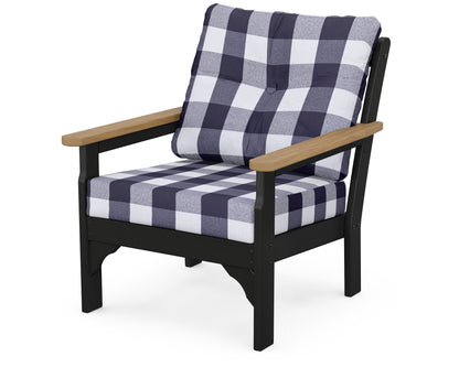 POLYWOOD® Vineyard Deep Seating Chair in Black / Natural / Buffalo Plaid Navy