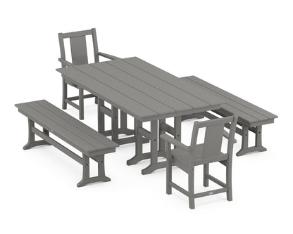 POLYWOOD® Prairie 5-Piece Farmhouse Dining Set with Benches in Slate Grey