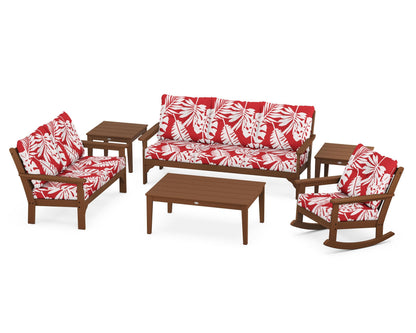 POLYWOOD® Vineyard 6-Piece Deep Seating Set in Teak / Leaf Crimson