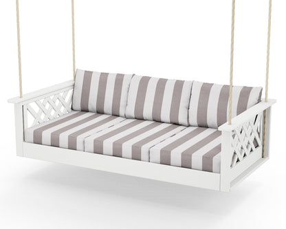 Country Living Wovendale Daybed Swing in White / Cabana Stripe Grey Mist
