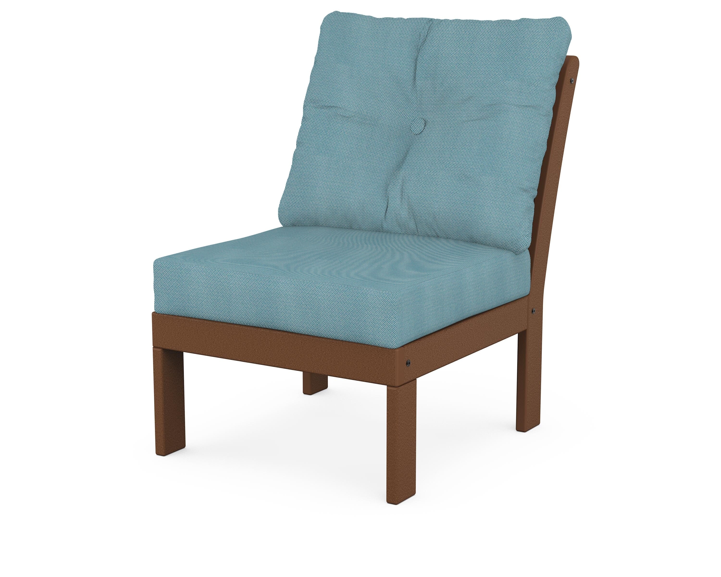 POLYWOOD® Vineyard Modular Armless Chair in Teak / Lattice Sky Blue