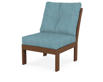 POLYWOOD® Vineyard Modular Armless Chair in Teak / Lattice Sky Blue