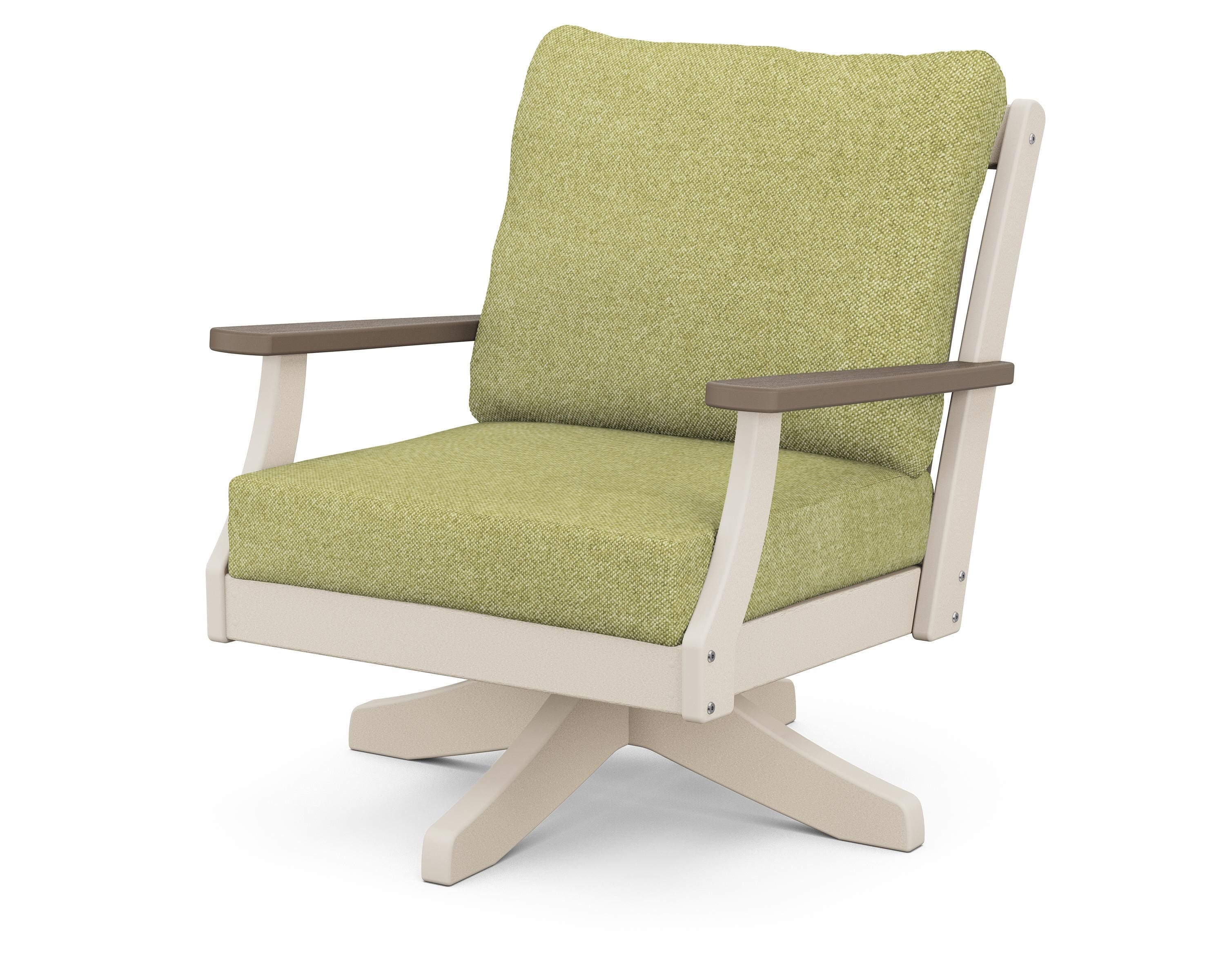 POLYWOOD® Braxton Deep Seating Swivel Chair in Sand / Kona / Chartreuse Boucle
