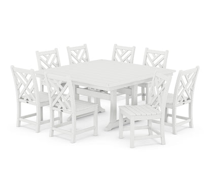 POLYWOOD® Chippendale 9-Piece Nautical Trestle Dining Set in White