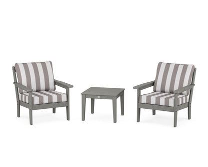 Country Living Cottage 3-Piece Deep Seating Set in Slate Grey / Cabana Stripe Grey Mist