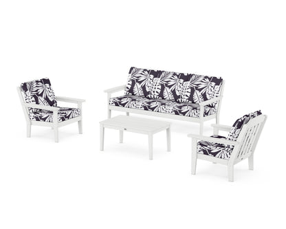 Country Living Cottage 4-Piece Deep Seating Set with Sofa in White / Leaf Navy