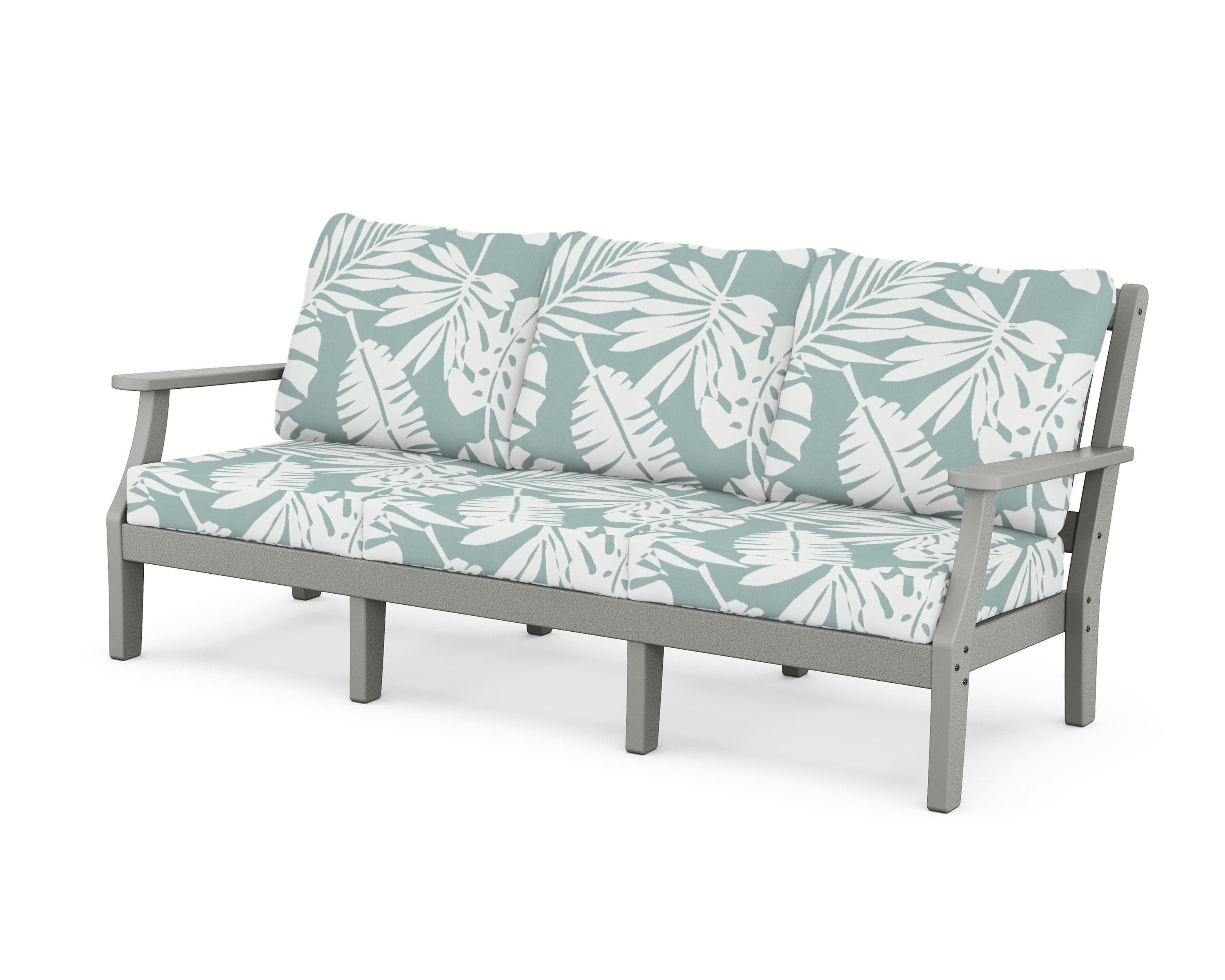Martha Stewart by POLYWOOD® Chinoiserie Deep Seating Sofa in Slate Grey / Leaf Glacier Spa
