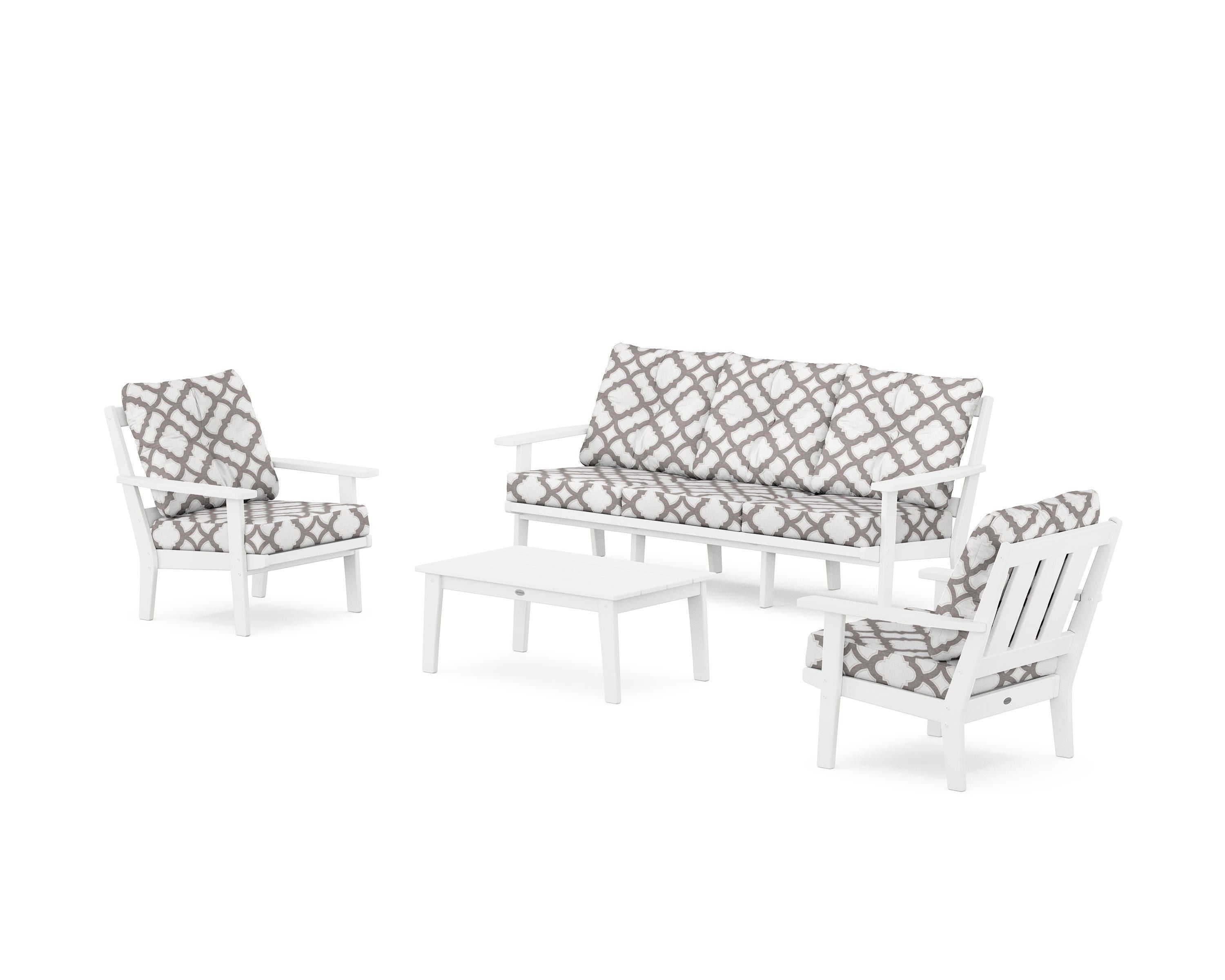 POLYWOOD® Oxford 4-Piece Deep Seating Set with Sofa in White / Trellis Grey Mist
