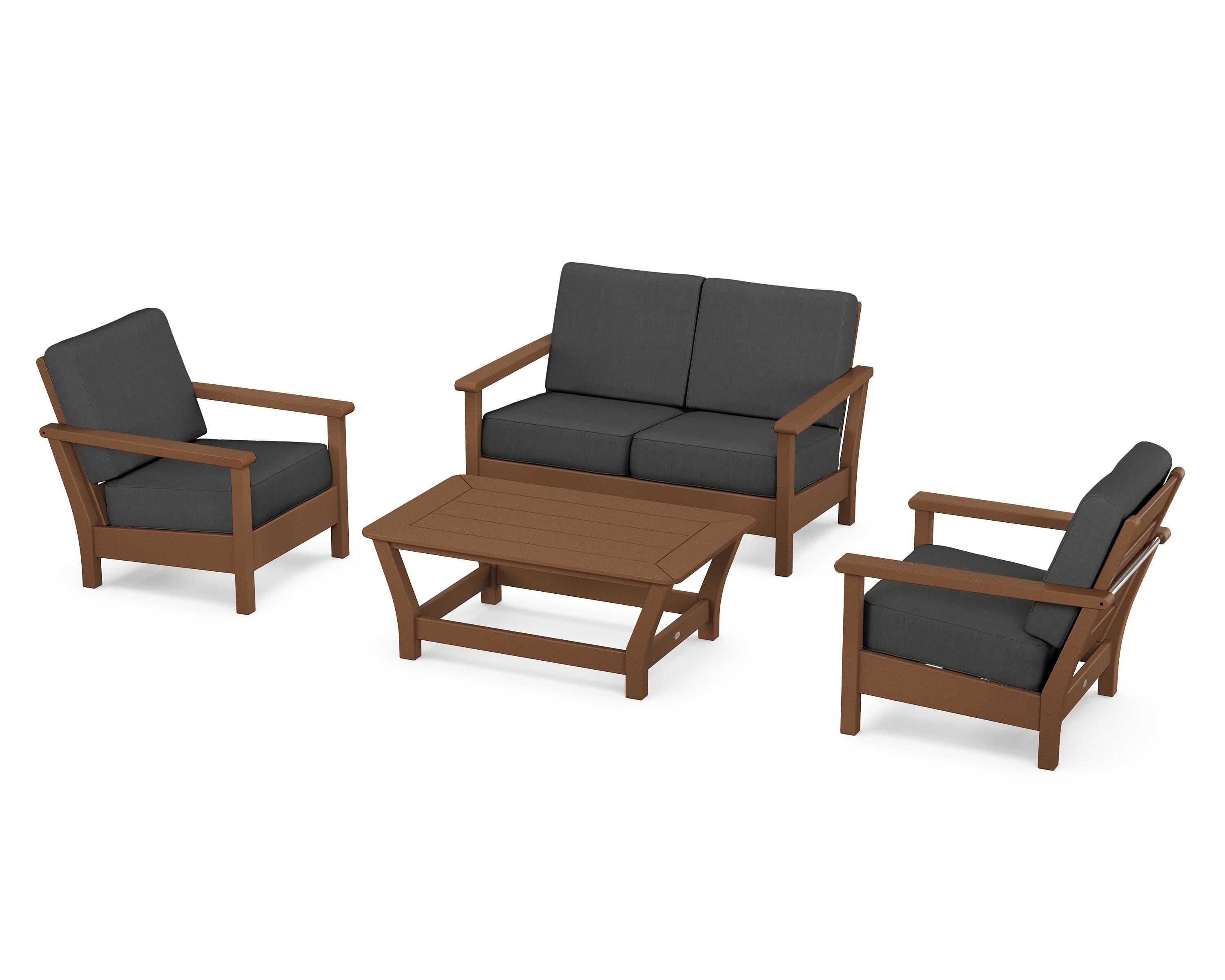 POLYWOOD® Harbour 4-Piece Deep Seating Set in Teak / Spectrum Carbon