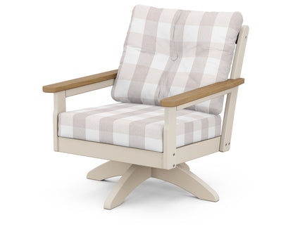 POLYWOOD® Vineyard Deep Seating Swivel Chair in Sand / Natural / Buffalo Plaid Dune Burlap