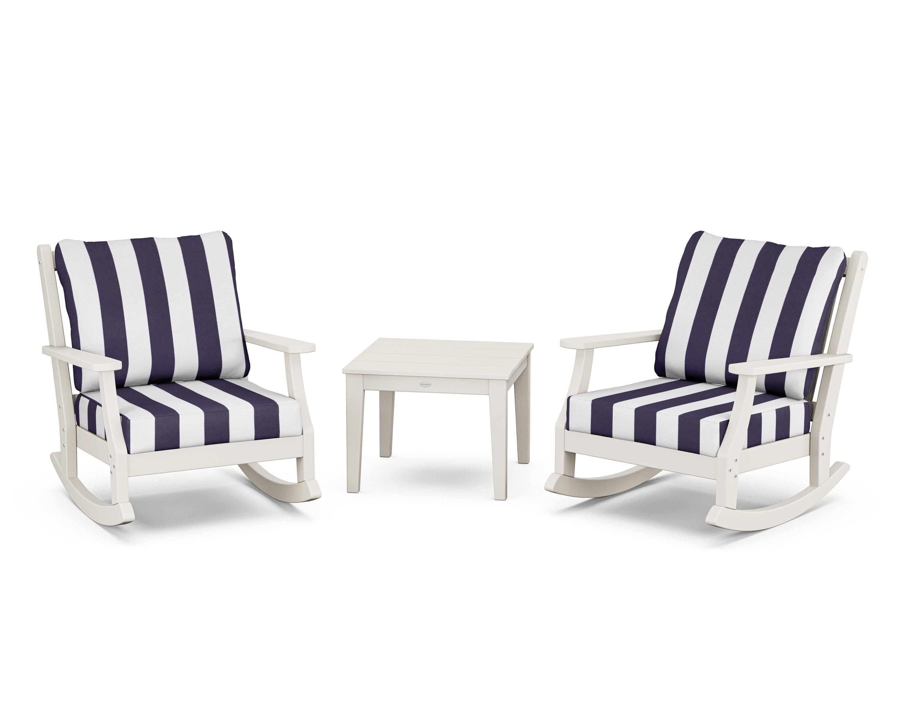 Country Living Wovendale 3-Piece Deep Seating Rocker Set in Sand / Cabana Stripe Navy