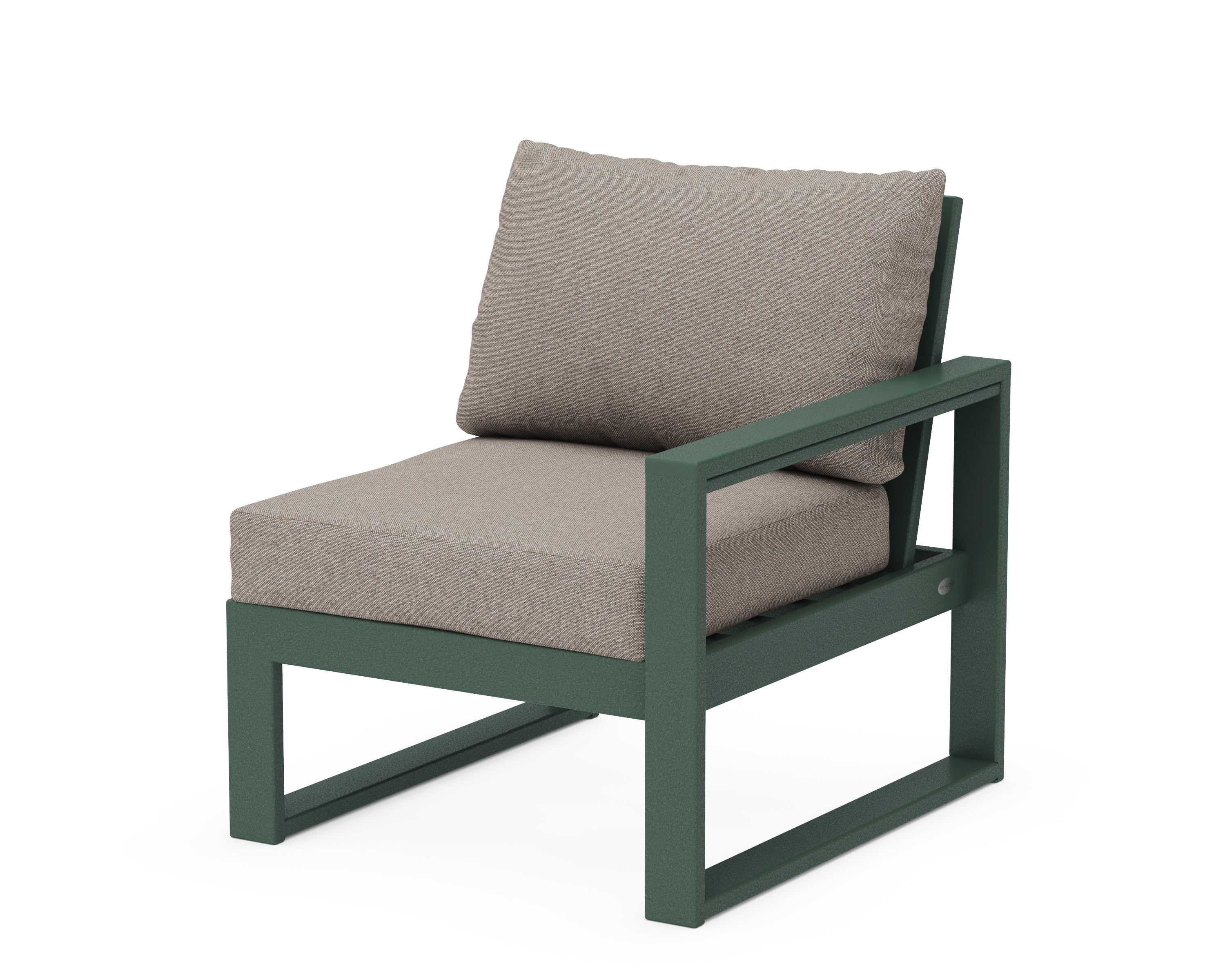 POLYWOOD® EDGE Modular Right Arm Chair in Green / Weathered Tweed