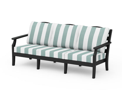 Draper James™ by  POLYWOOD® Savannah Deep Seating Sofa in Black / Cabana Stripe Glacier Spa