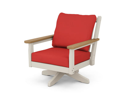 POLYWOOD® Chippendale Deep Seating Swivel Chair in Sand / Natural / Crimson Linen
