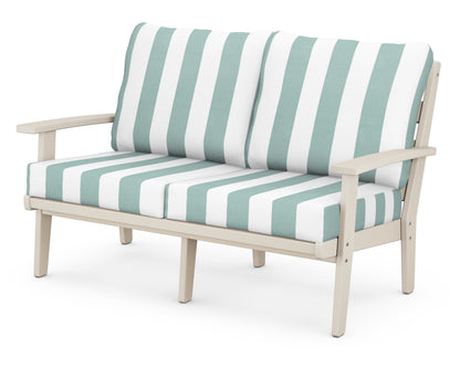 POLYWOOD® Grant Park Deep Seating Loveseat in Sand / Cabana Stripe Glacier Spa