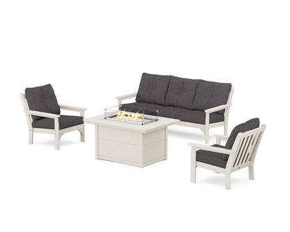 POLYWOOD® Vineyard Deep Seating Fire Pit Table Set in Sand / Ash Charcoal