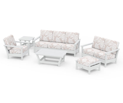 POLYWOOD® Harbour 6-Piece Outdoor Living Set in White / Leaf Dune Burlap