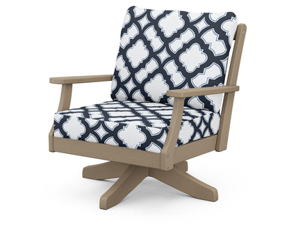 POLYWOOD® Braxton Deep Seating Swivel Chair in Vintage Sahara / Trellis Marine Indigo