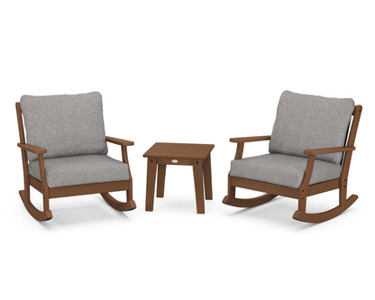 POLYWOOD® Braxton 3-Piece Deep Seating Rocker Set in Teak / Grey Mist