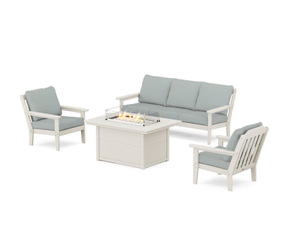 Country Living Cottage Deep Seating Fire Pit Table Set in Sand / Spa