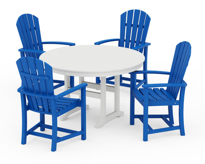 POLYWOOD® Palm Coast 5-Piece Round Farmhouse Dining Set in Pacific Blue / White