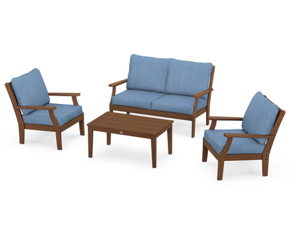 POLYWOOD® Braxton 4-Piece Deep Seating Chair Set in Teak / Sky Blue