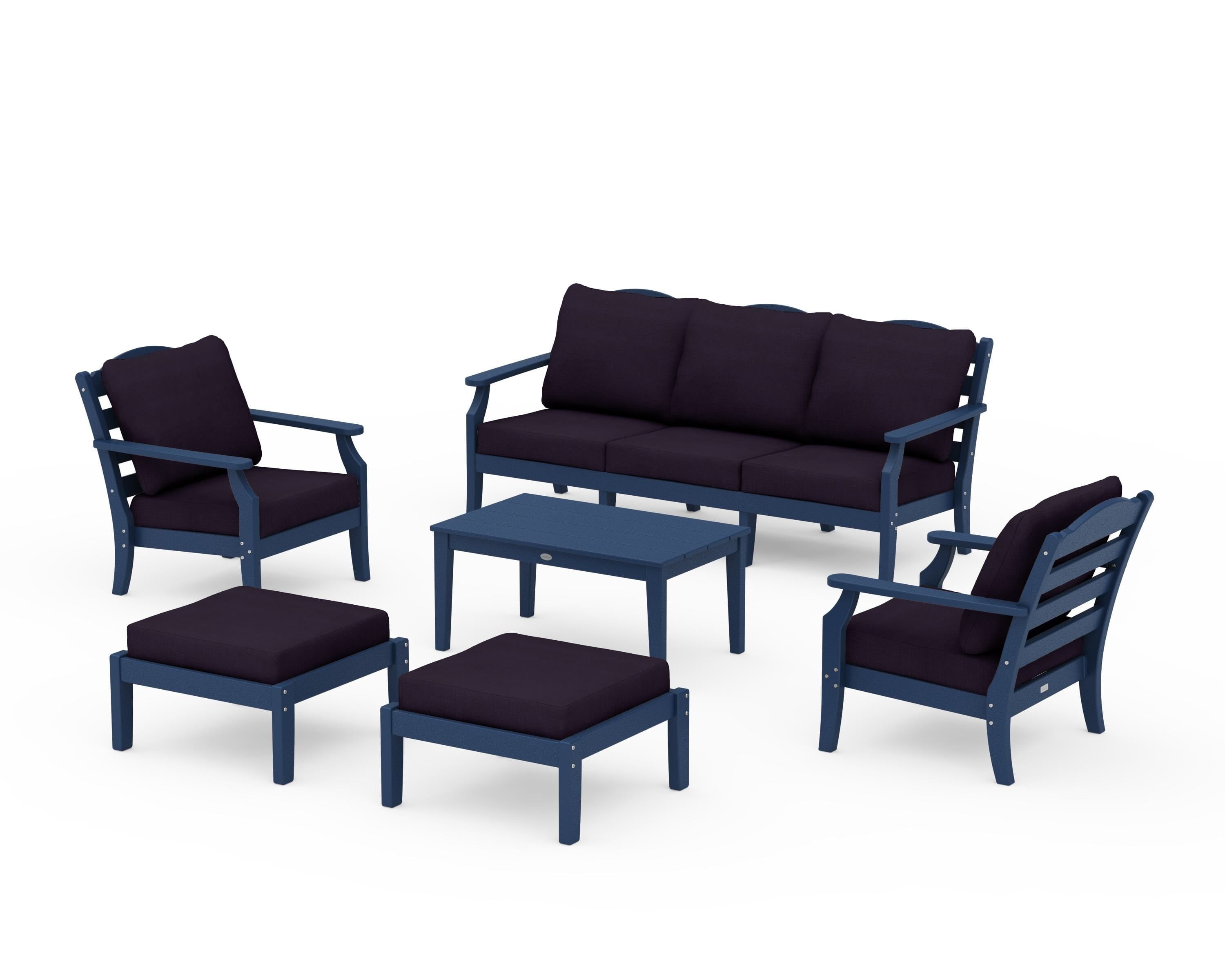 Draper James™ by  POLYWOOD® Savannah 6-Piece Lounge Sofa Set in Navy / Navy Linen
