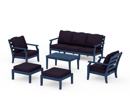 Draper James™ by  POLYWOOD® Savannah 6-Piece Lounge Sofa Set in Navy / Navy Linen