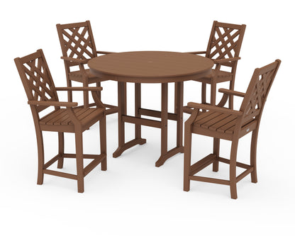 Country Living Wovendale 5-Piece Round Farmhouse Counter Set in Teak