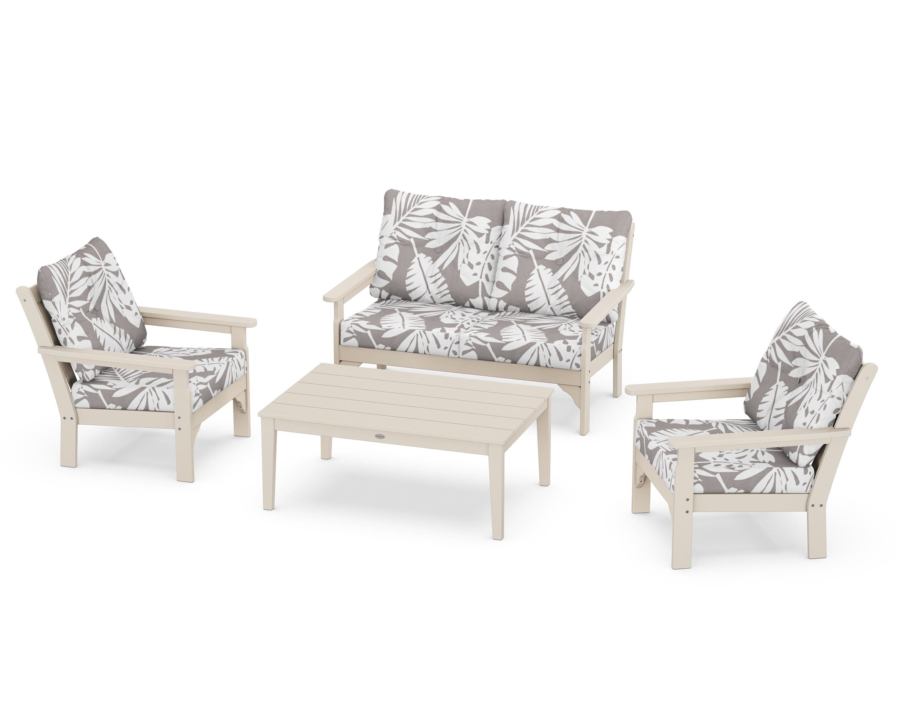 POLYWOOD® Vineyard 4-Piece Deep Seating Set in Sand / Leaf Grey Mist