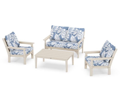 POLYWOOD® Vineyard 4-Piece Deep Seating Set in Sand / Leaf Sky Blue