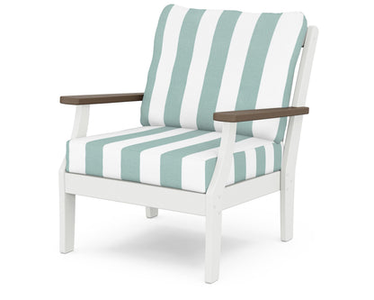 POLYWOOD® Braxton Deep Seating Chair in White / Kona / Cabana Stripe Glacier Spa