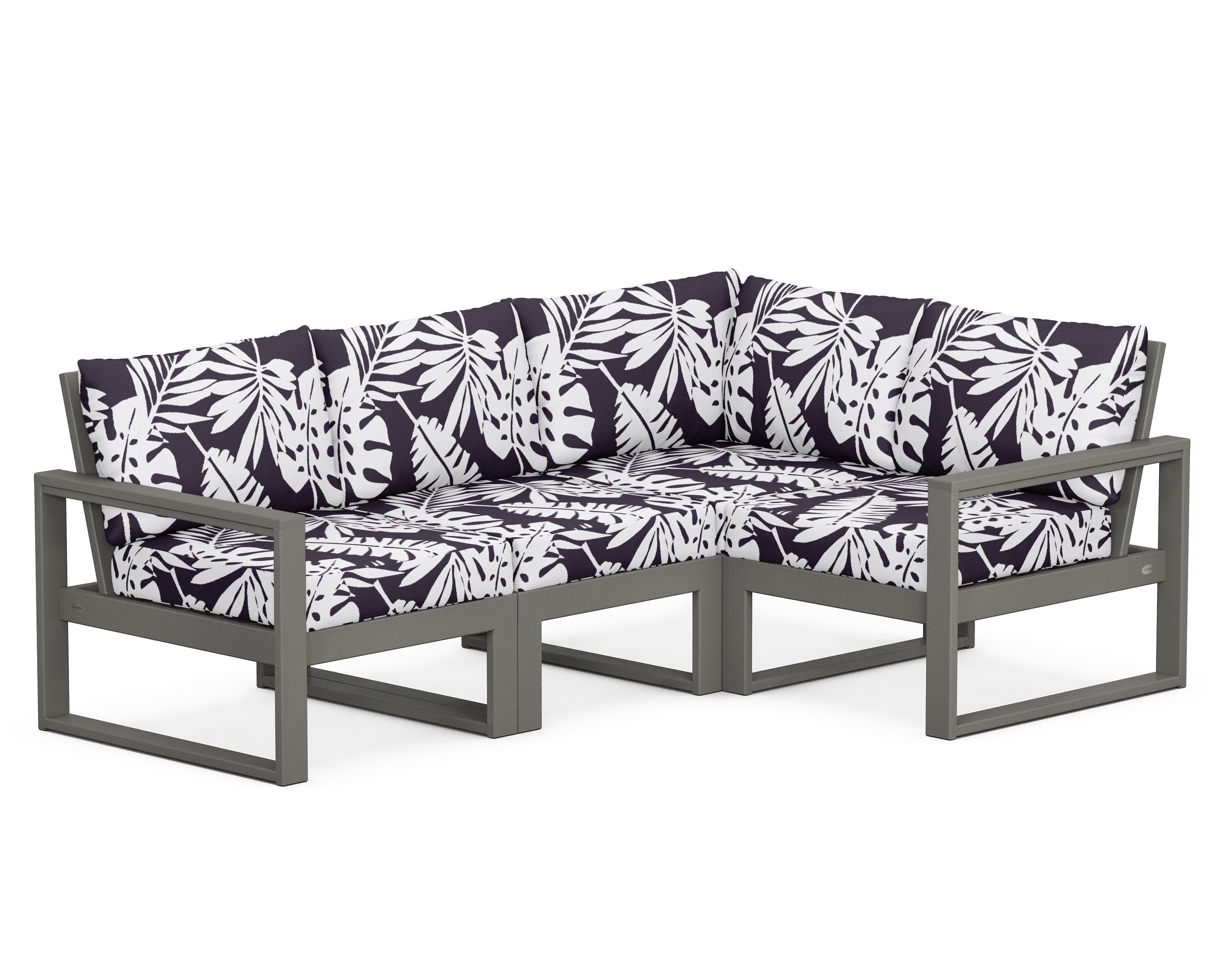 POLYWOOD® EDGE 4-Piece Modular Deep Seating Set in Slate Grey / Leaf Navy