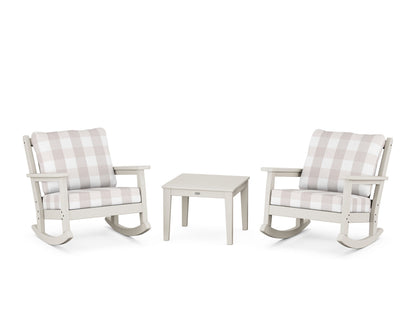 POLYWOOD® Chippendale 3-Piece Deep Seating Rocker Set in Sand / Buffalo Plaid Dune Burlap