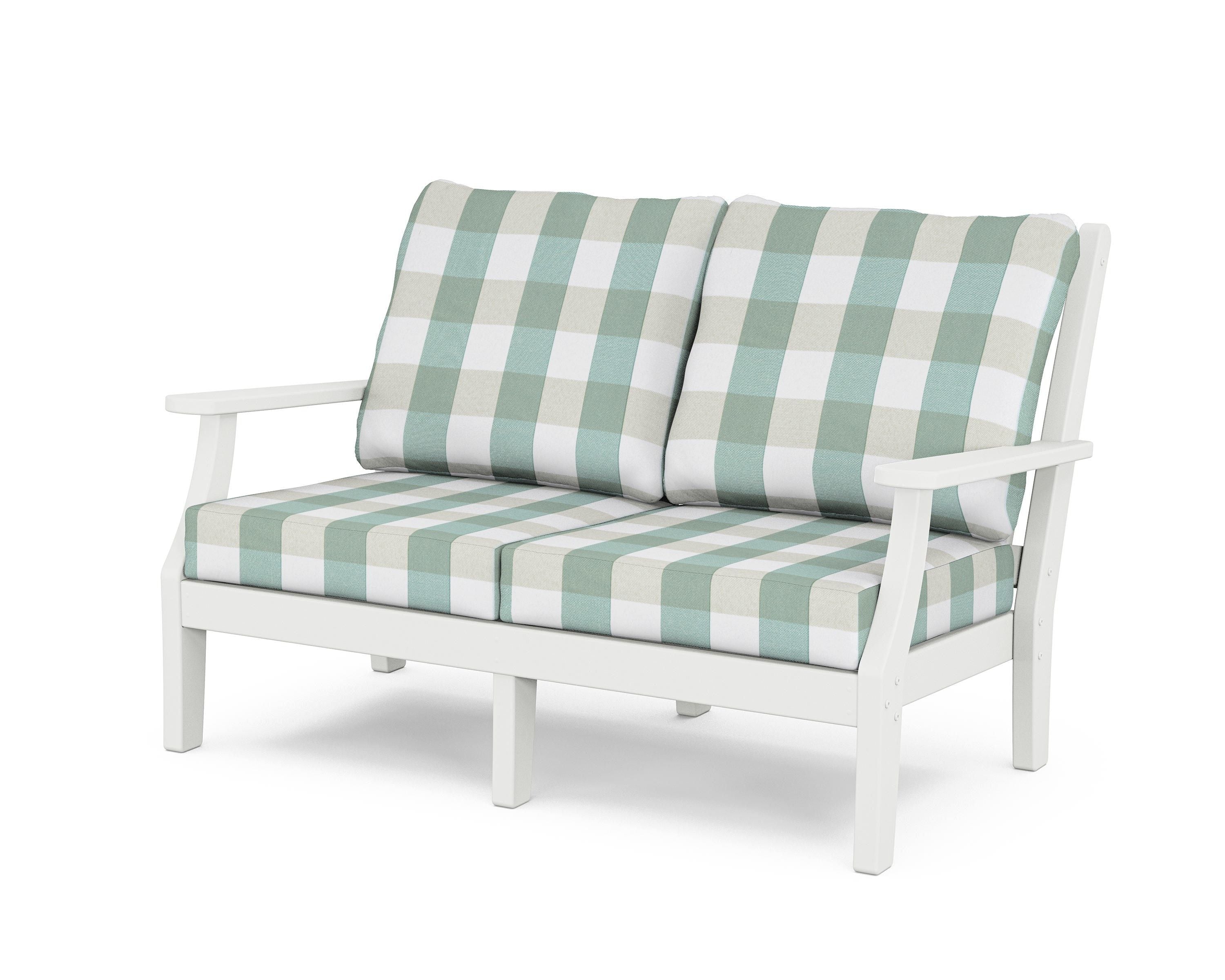 Country Living Wovendale Deep Seating Loveseat in White / Buffalo Plaid Glacier Spa