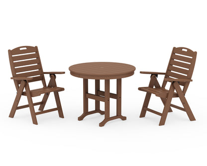 POLYWOOD® Nautical Folding Highback Chair 3-Piece Round Dining Set in Teak