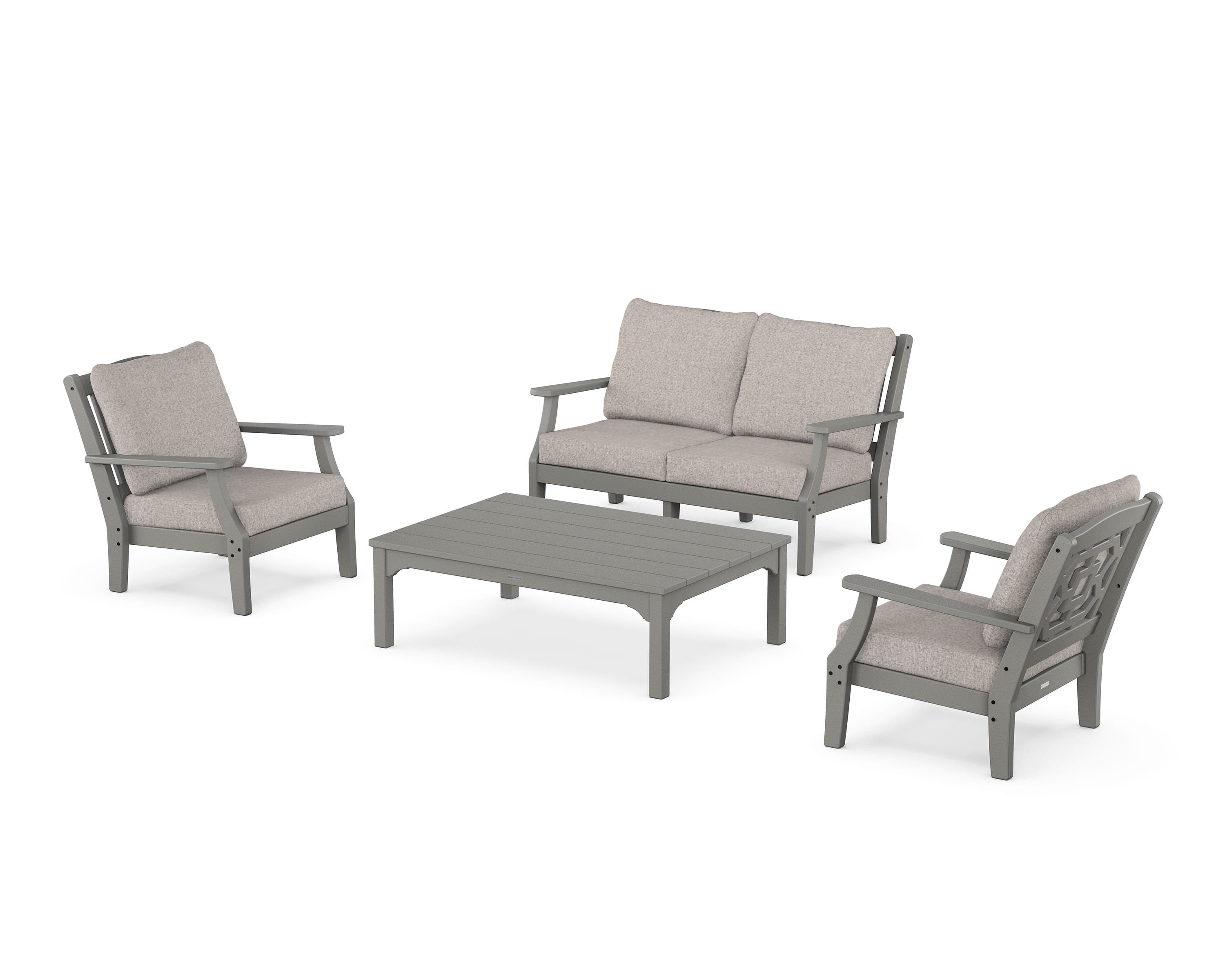 Martha Stewart by POLYWOOD® Chinoiserie 4-Piece Deep Seating Set with Loveseat in Slate Grey / Weathered Tweed