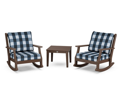 Country Living Wovendale 3-Piece Deep Seating Rocker Set in Mahogany / Buffalo Plaid Marine Indigo
